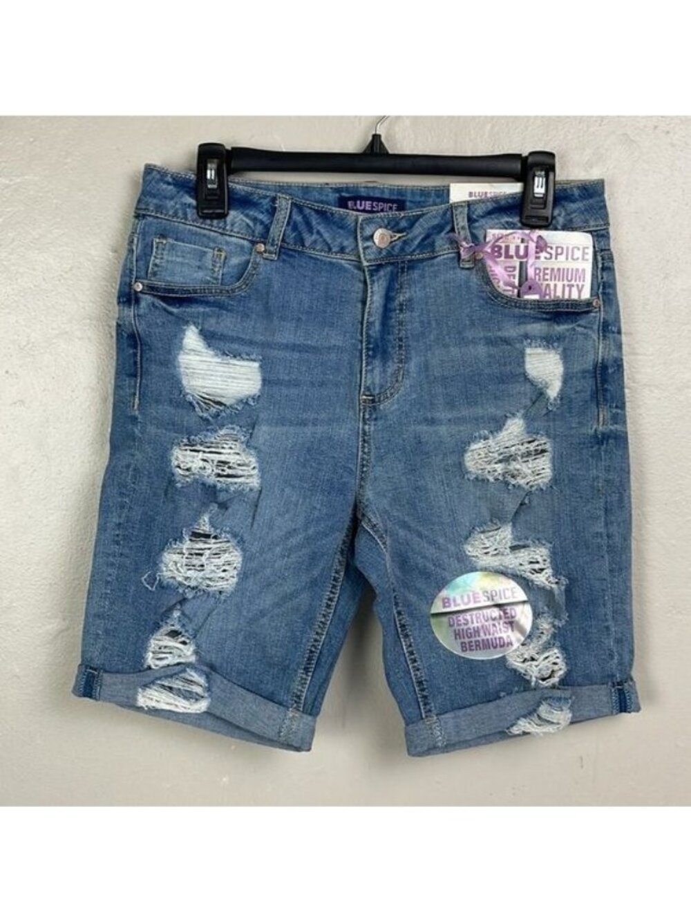 Blue Spice Bermuda Jean Shorts 30x8 Women's 11 NWT stretch distressed
